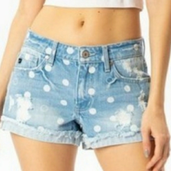 KanCan Pants - KANCAN Polka Dot Denim Shorts